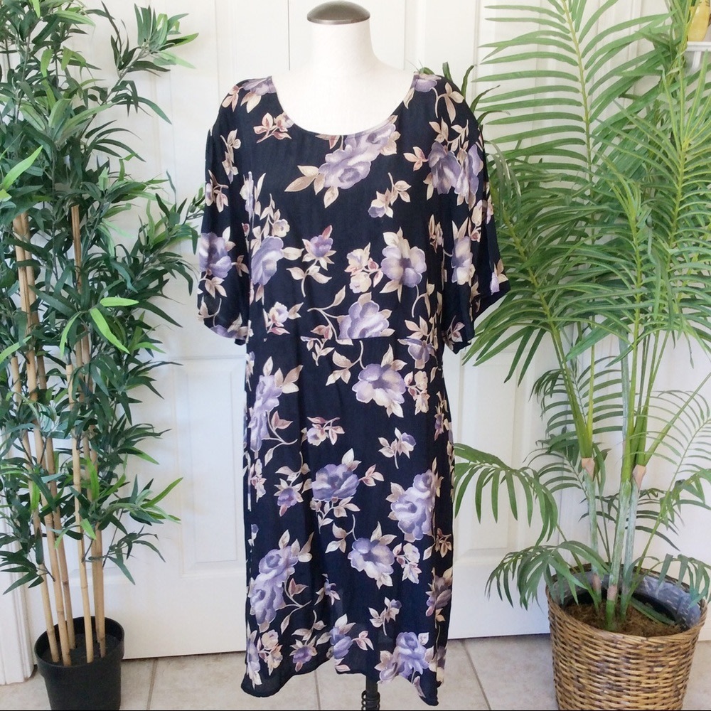 The Avenue 24 Black Floral Midi Tie Back Dress